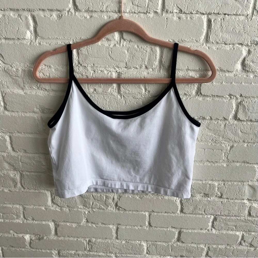 adidas White and Black Cropped Tank Top
